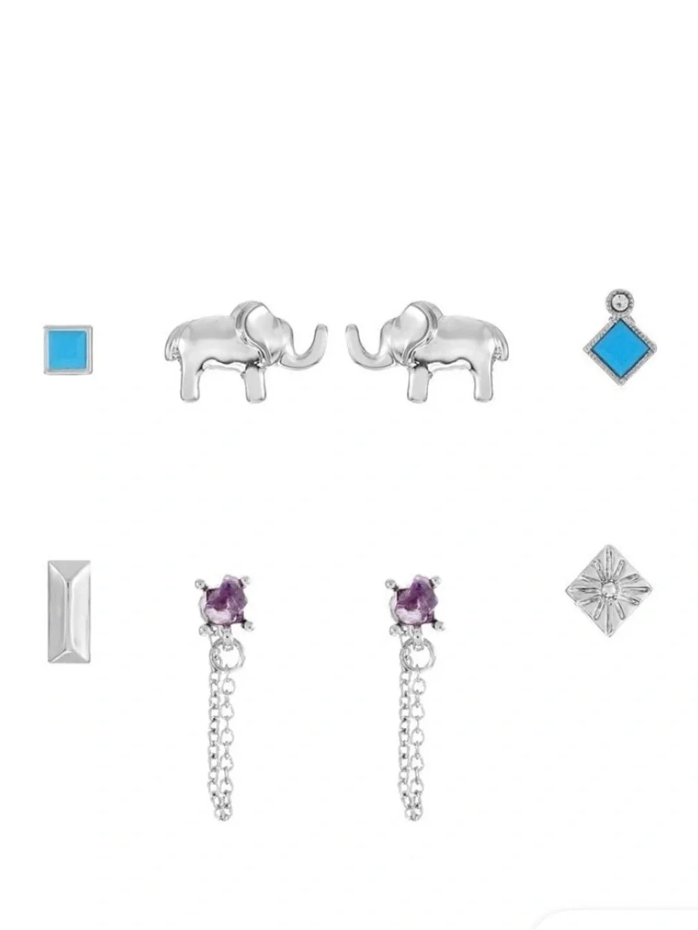 Silver Elephant and Turquoise Earring Set - Picture 1 of 1